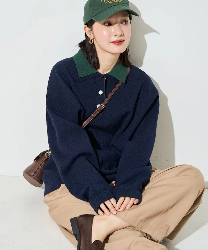 預購🇯🇵FREAK'S STORE 全6色 撞色Polo領×寬鬆剪裁 雙層編織針織上衣【限定展開】