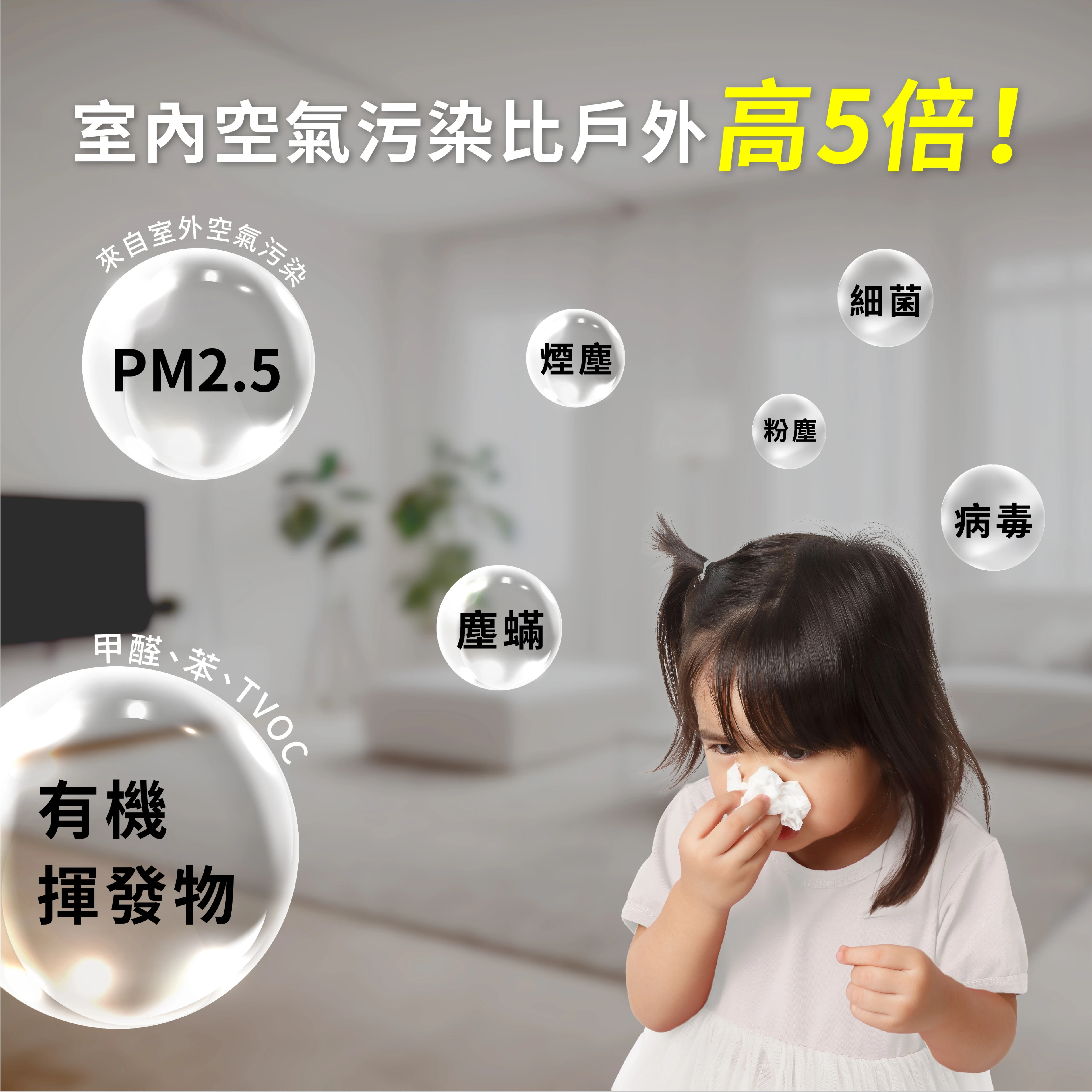 室內空氣污染比戶外高5倍,pm2.5,粉塵,花粉,病毒,細菌,塵蟎