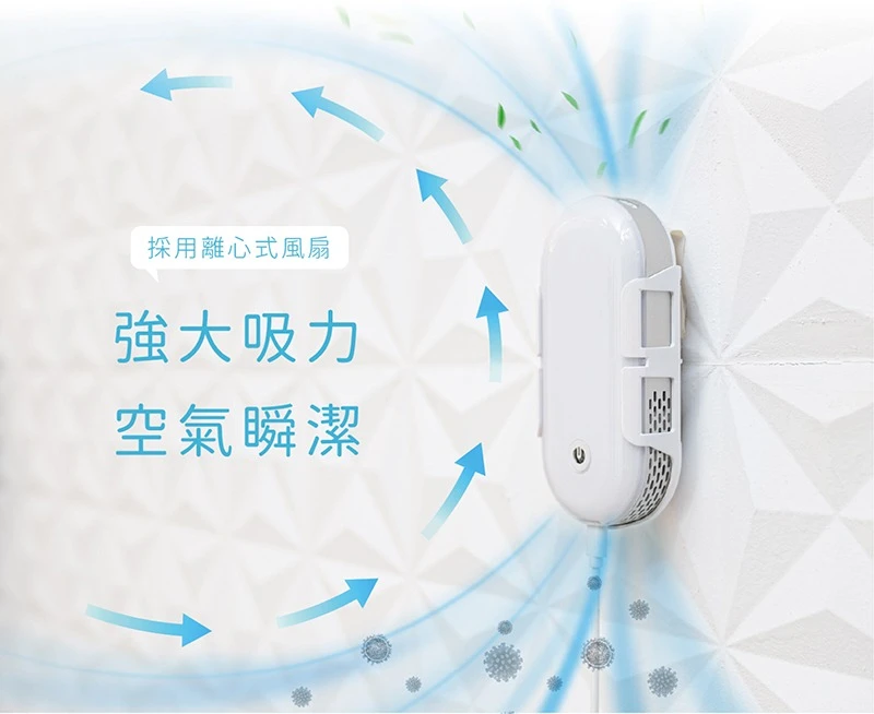 超強吸力,空氣瞬潔,離心式風扇,專利除臭技術,有效去除臭味、有機揮發物、甲醛