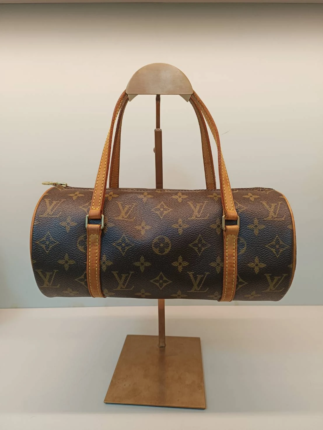 LV 二手經典老花Papillon 圓筒包