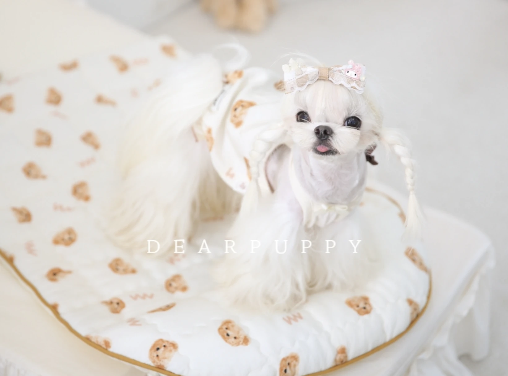 【Dear Puppy】Ｗ小熊人造絲枕頭型涼墊｜Made in Korea