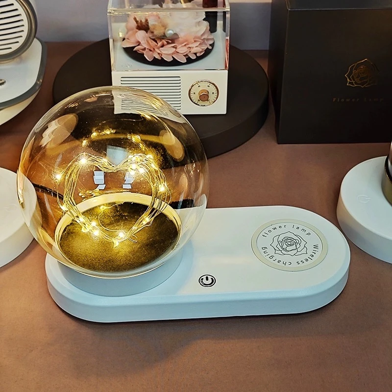 永生花圓球玻璃＋手機無線充電藍芽音響
