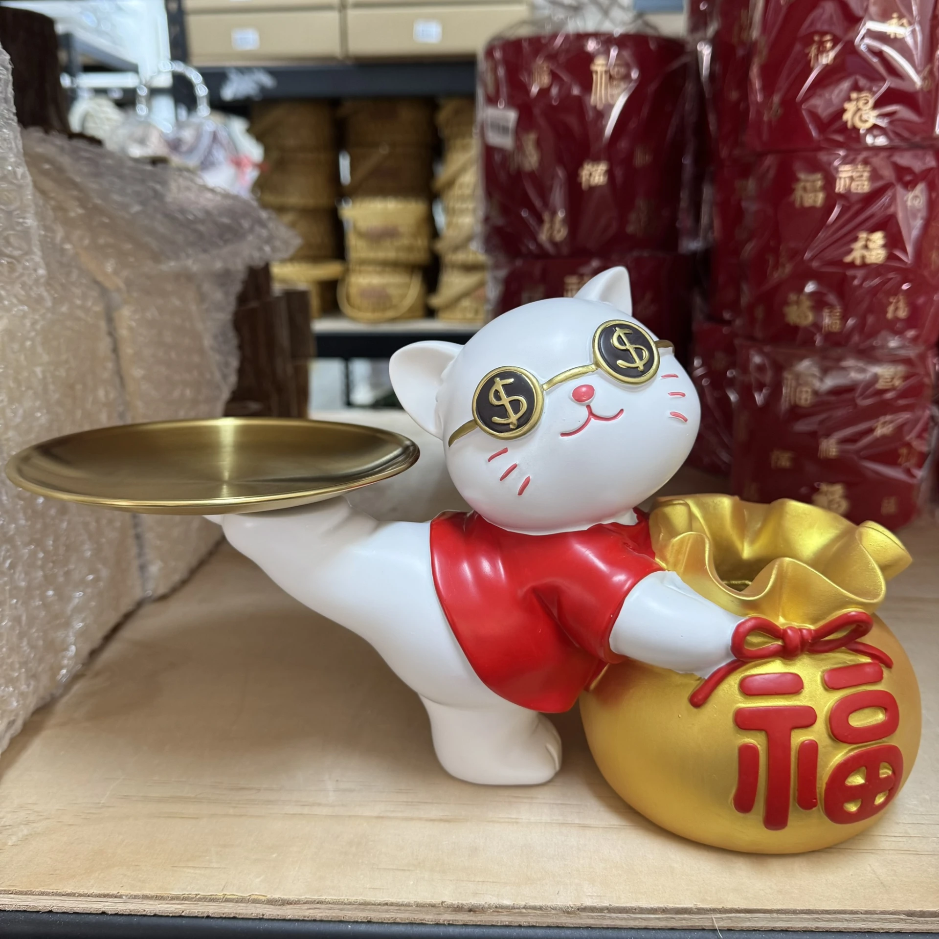 福袋貓帶托盤樹脂花器