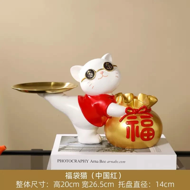 福袋貓帶托盤樹脂花器