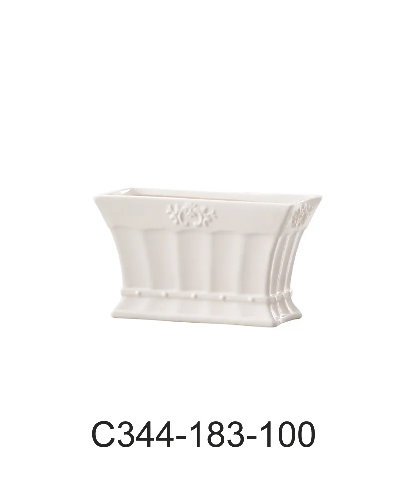 Clay中陶瓷 花器 C344-183-100精緻宮廷長方盆 白