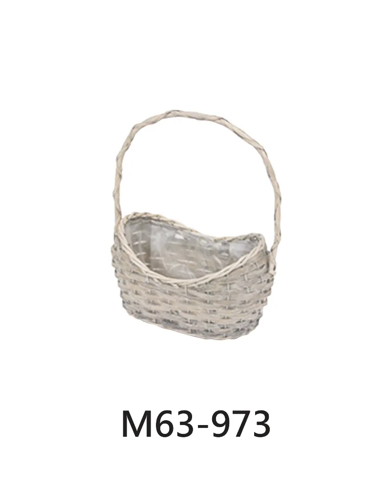 日本進口 M63-973藤編元寶花籃 淺灰色