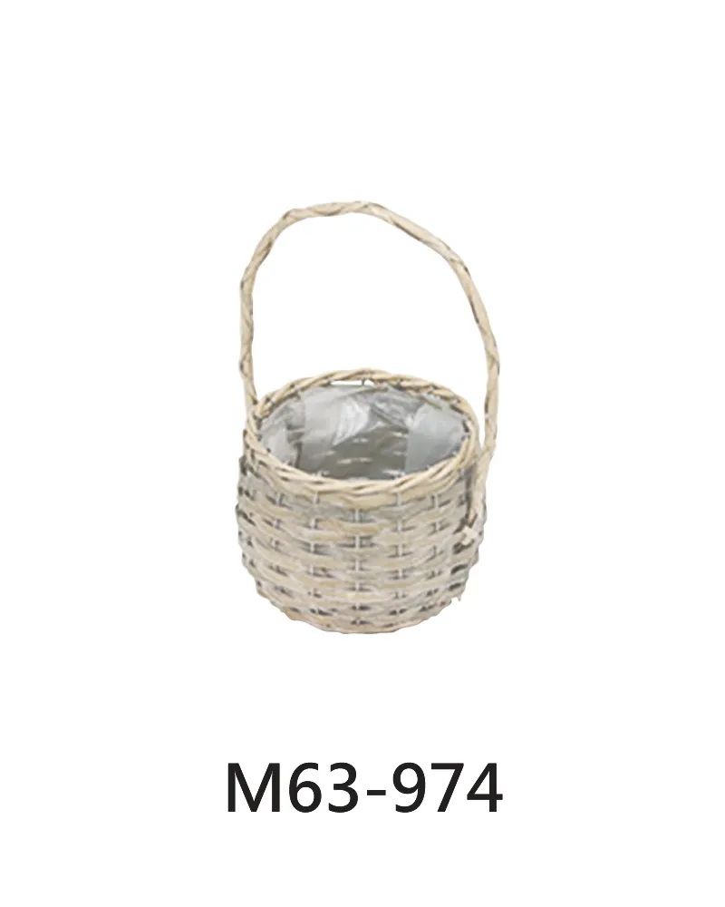 日本進口 M63-974藤編圓形花籃 淺灰色