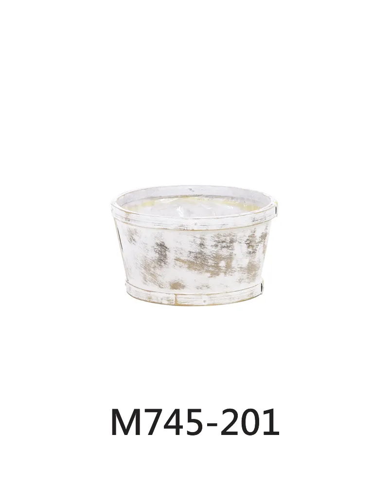 日本進口 M745-201刷白淺色木桶花器