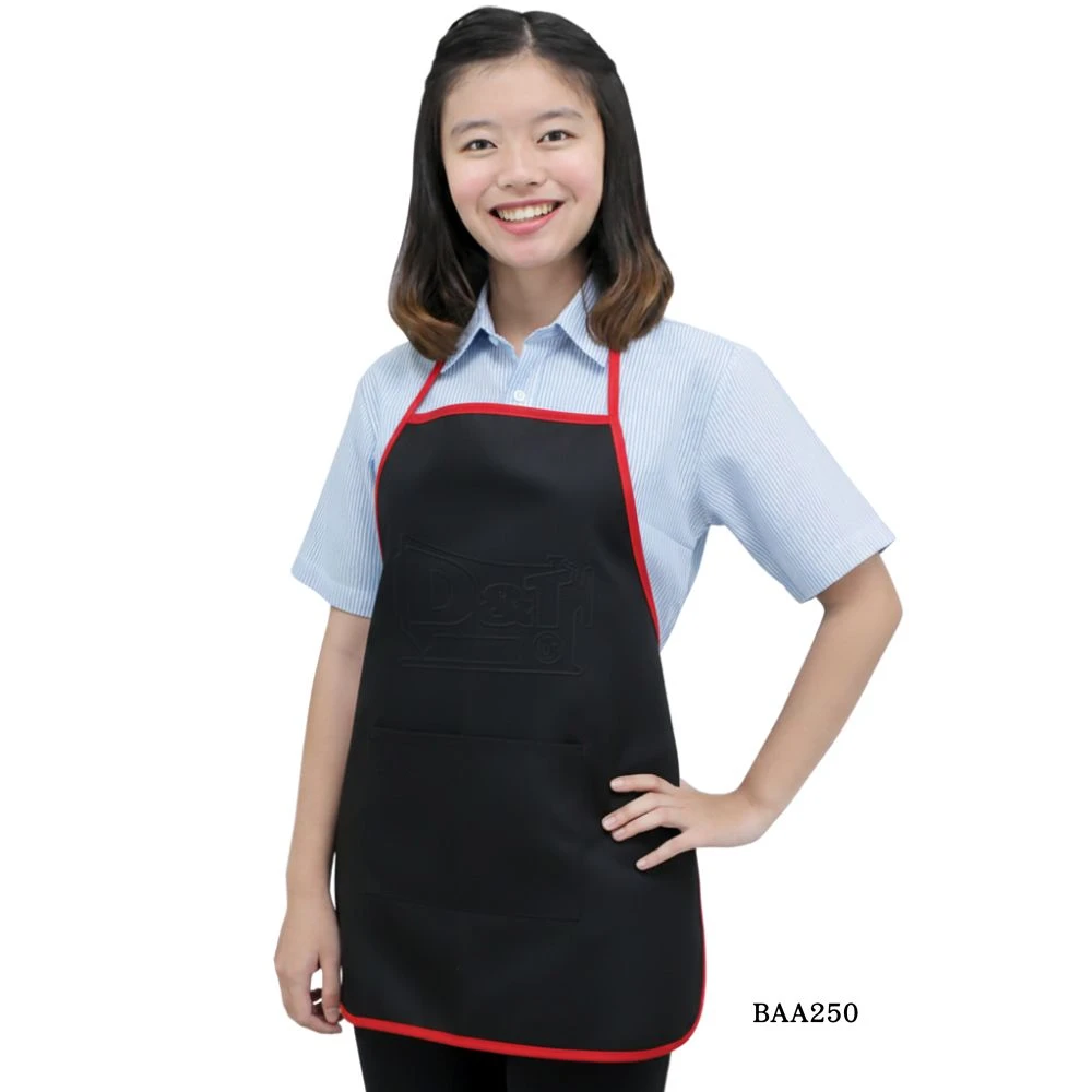 DNT 團體服 連身圍裙 BAA250｜MIT 台灣製造，黑色面料紅色滾邊，前袋設計，餐飲圍裙