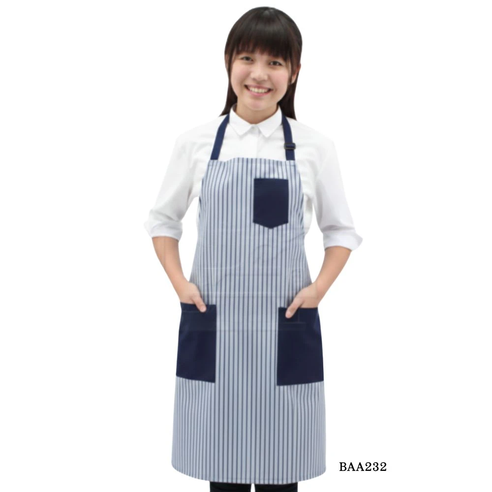 DNT 團體服 連身圍裙 BAA232｜MIT 台灣製造，藍白條紋配深藍口袋，餐飲制服