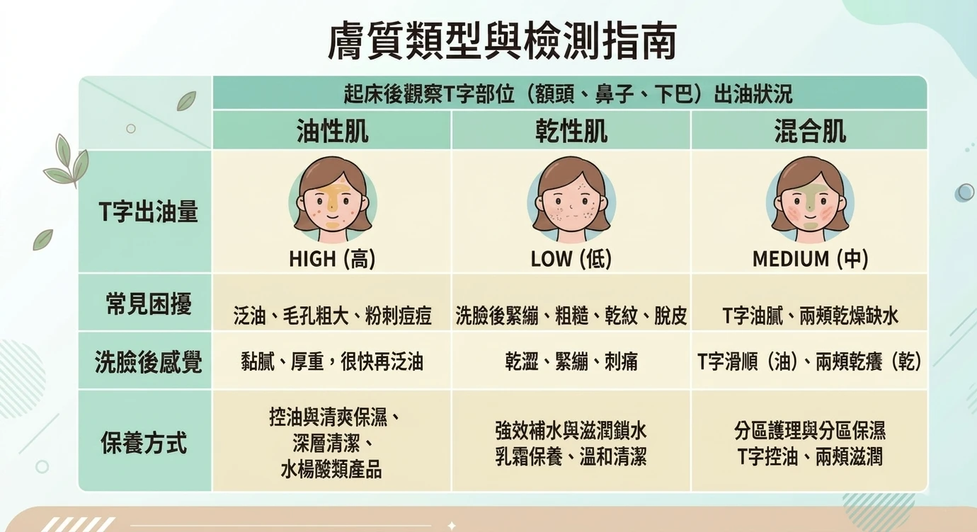 自我膚質檢測示意圖