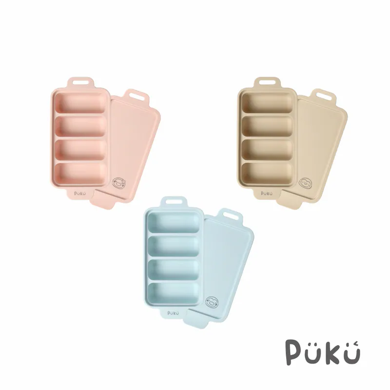 PUKU 午茶玉子燒矽膠副食品分裝盒4格-(三色)