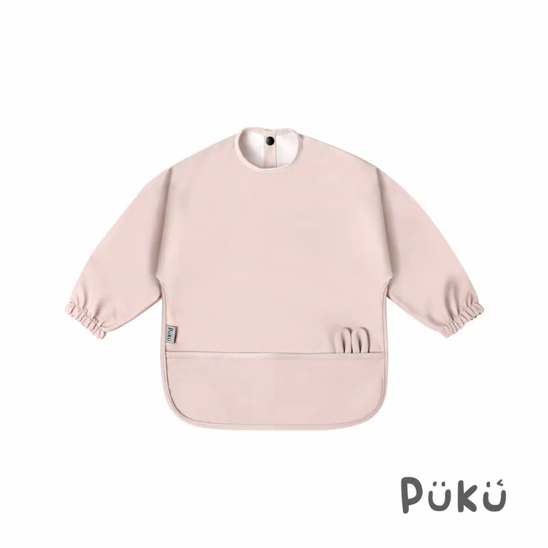 PUKU 綿兔長袖防水口袋兜兜-(三色)