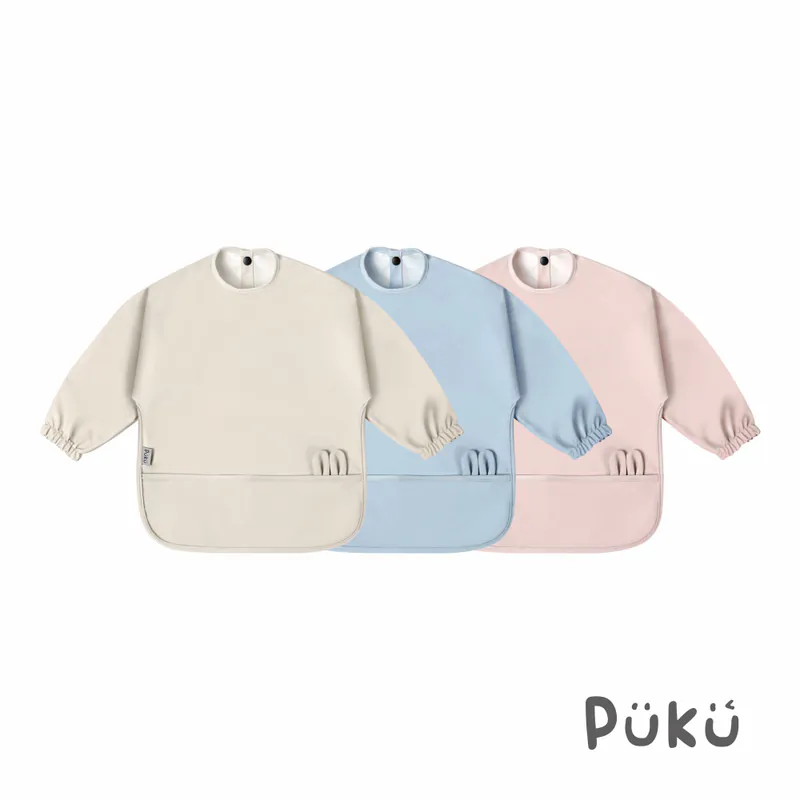PUKU 綿兔長袖防水口袋兜兜-(三色)