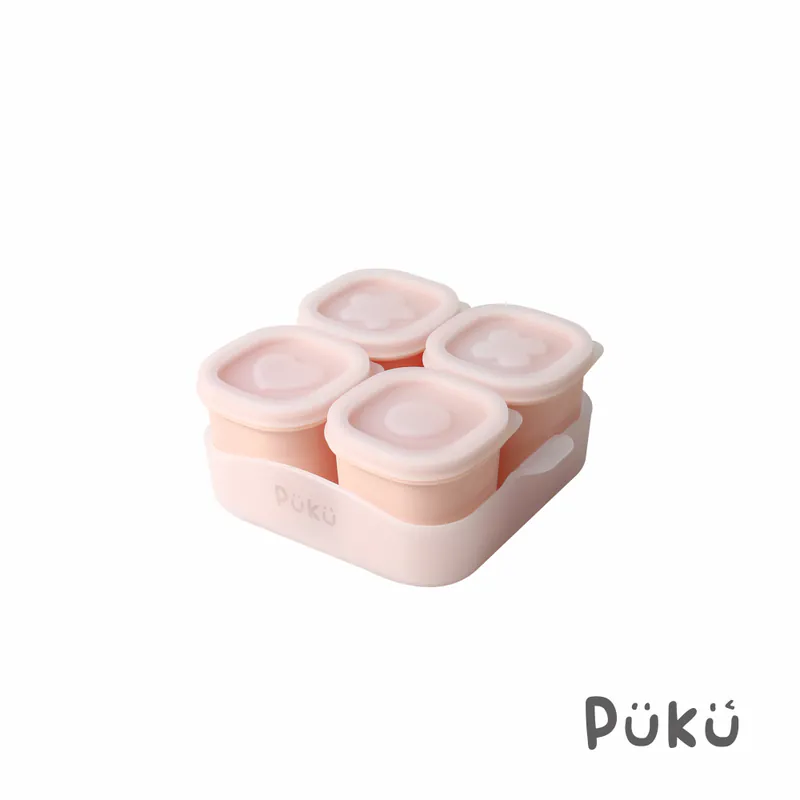 PUKU 午茶甜果醬矽膠副食品儲存盒4入(含托盤)