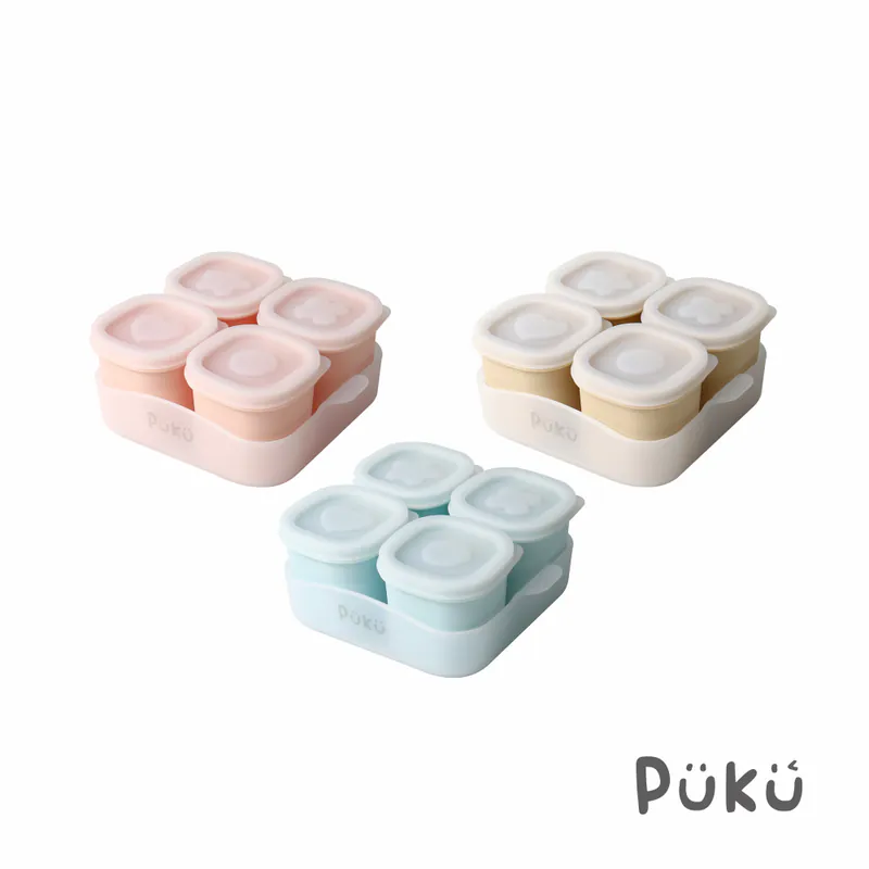 PUKU 午茶甜果醬矽膠副食品儲存盒4入(含托盤)