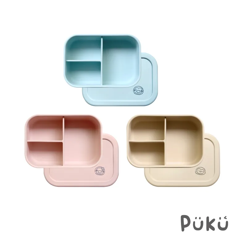 PUKU 午茶華夫格分隔矽膠餐盒-(三色)