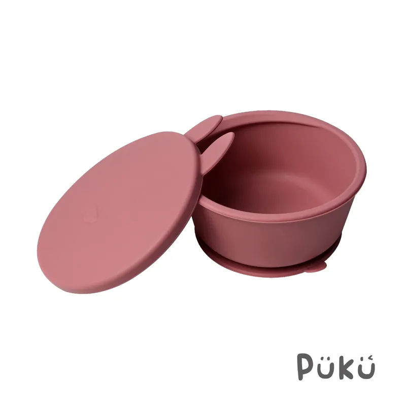 PUKU 鉑金矽膠附蓋吸盤碗-三色