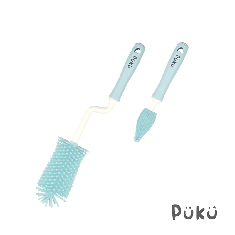 PUKU 360度旋轉矽膠奶瓶刷組-(蔚藍)