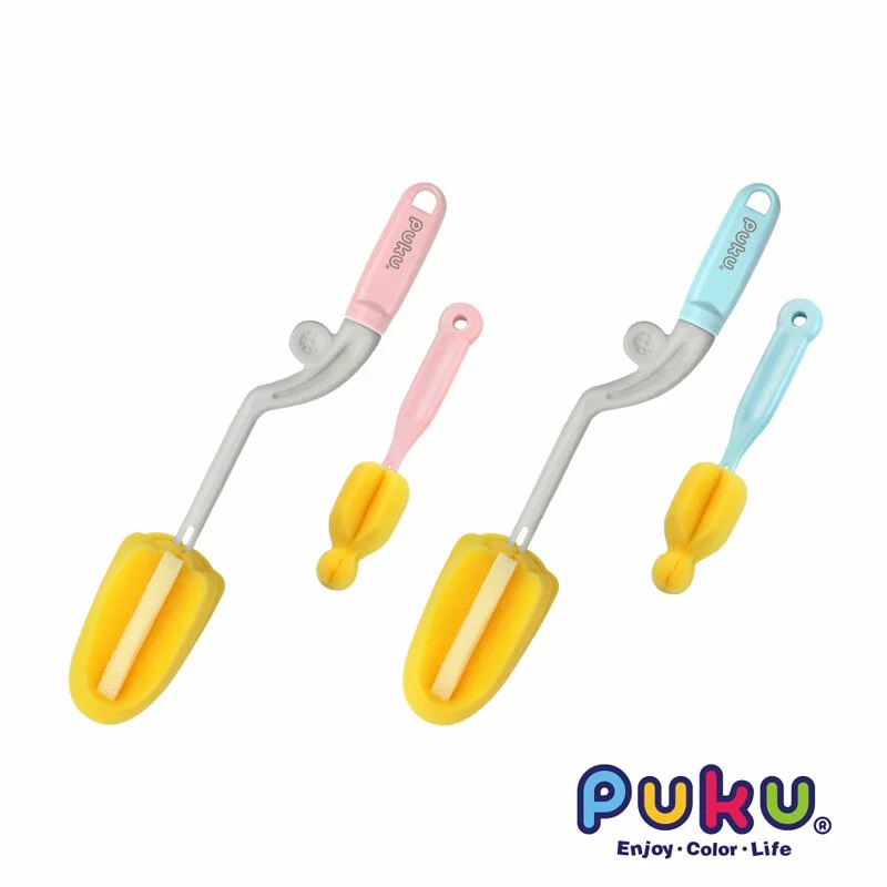 PUKU 轉轉Q高密度海綿奶瓶刷組 - 水/粉