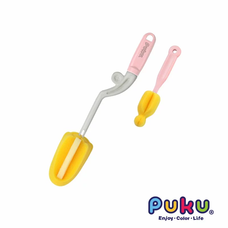 PUKU 轉轉Q高密度海綿奶瓶刷組 - 水/粉
