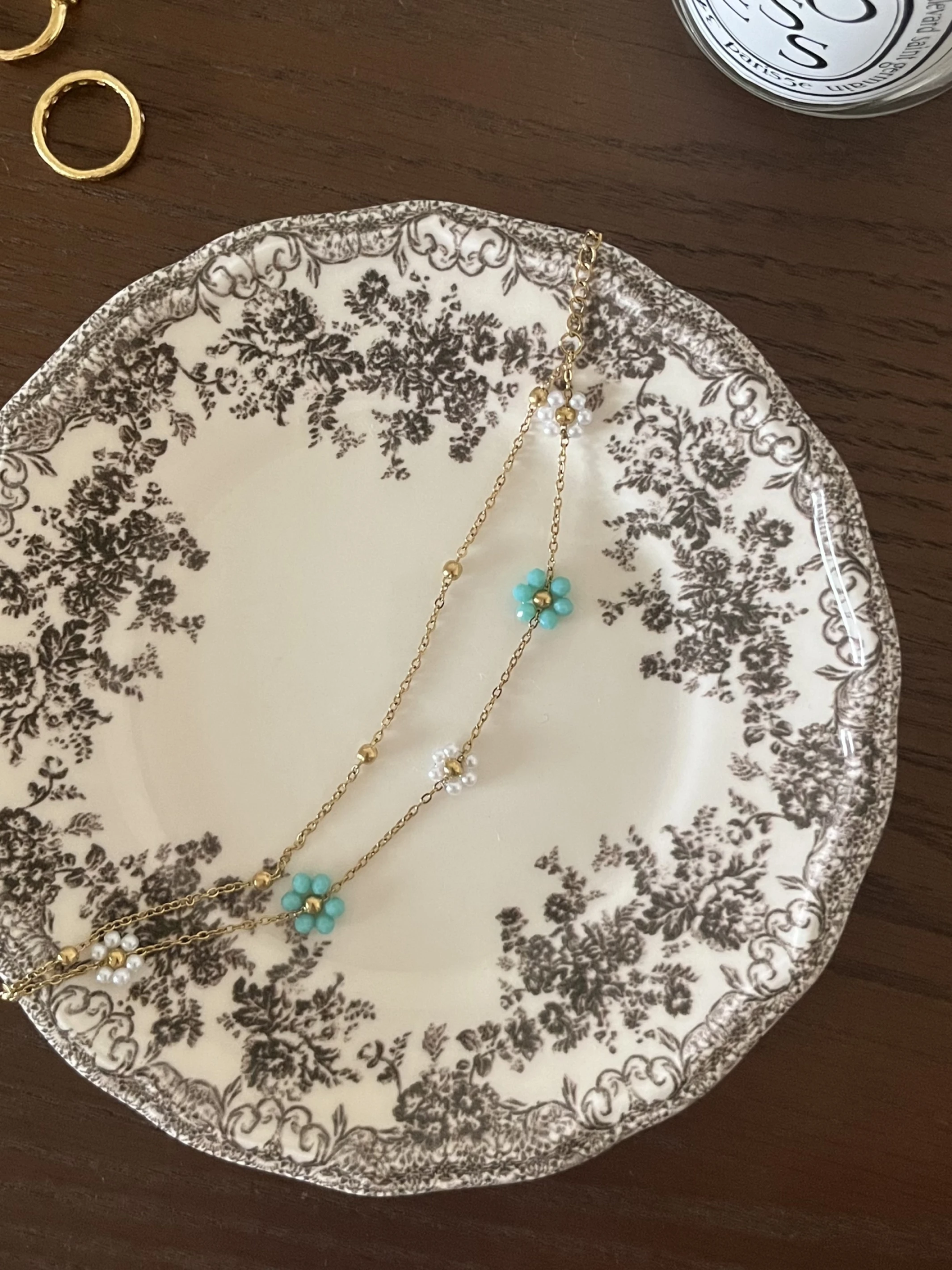 flower bead double chain bracelet