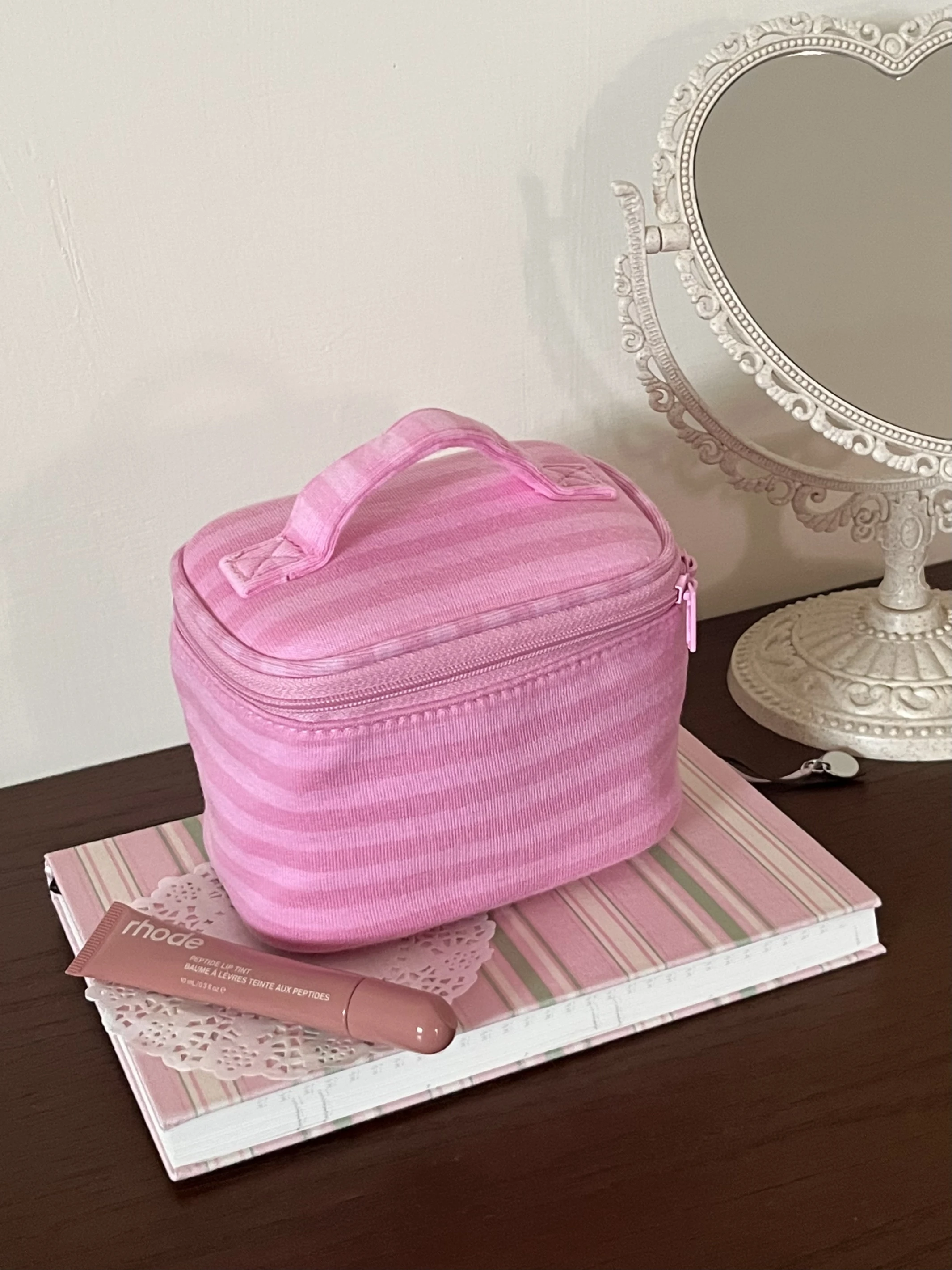 stripe makeup bag