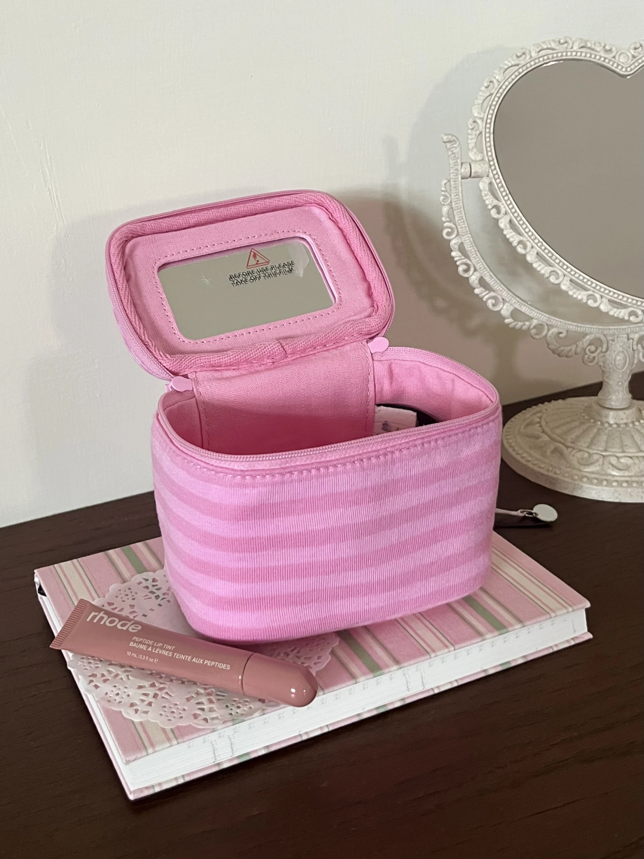 stripe makeup bag