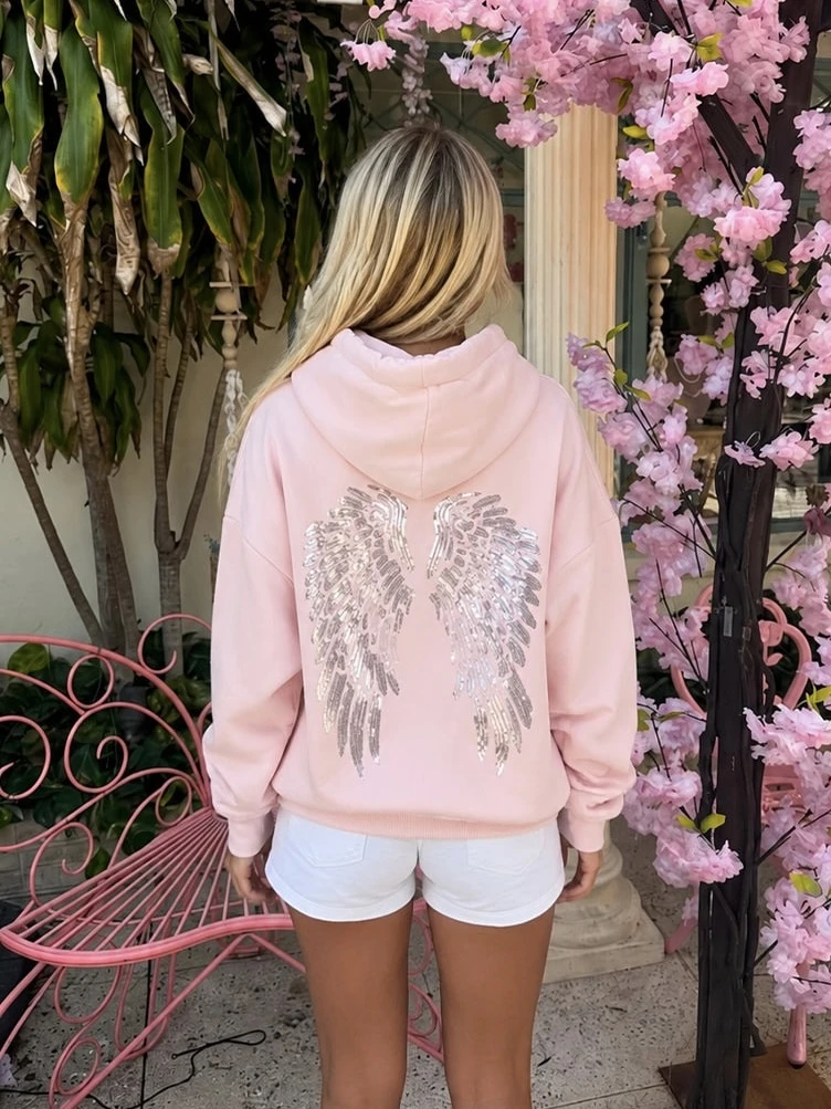 wings sequin hoodie