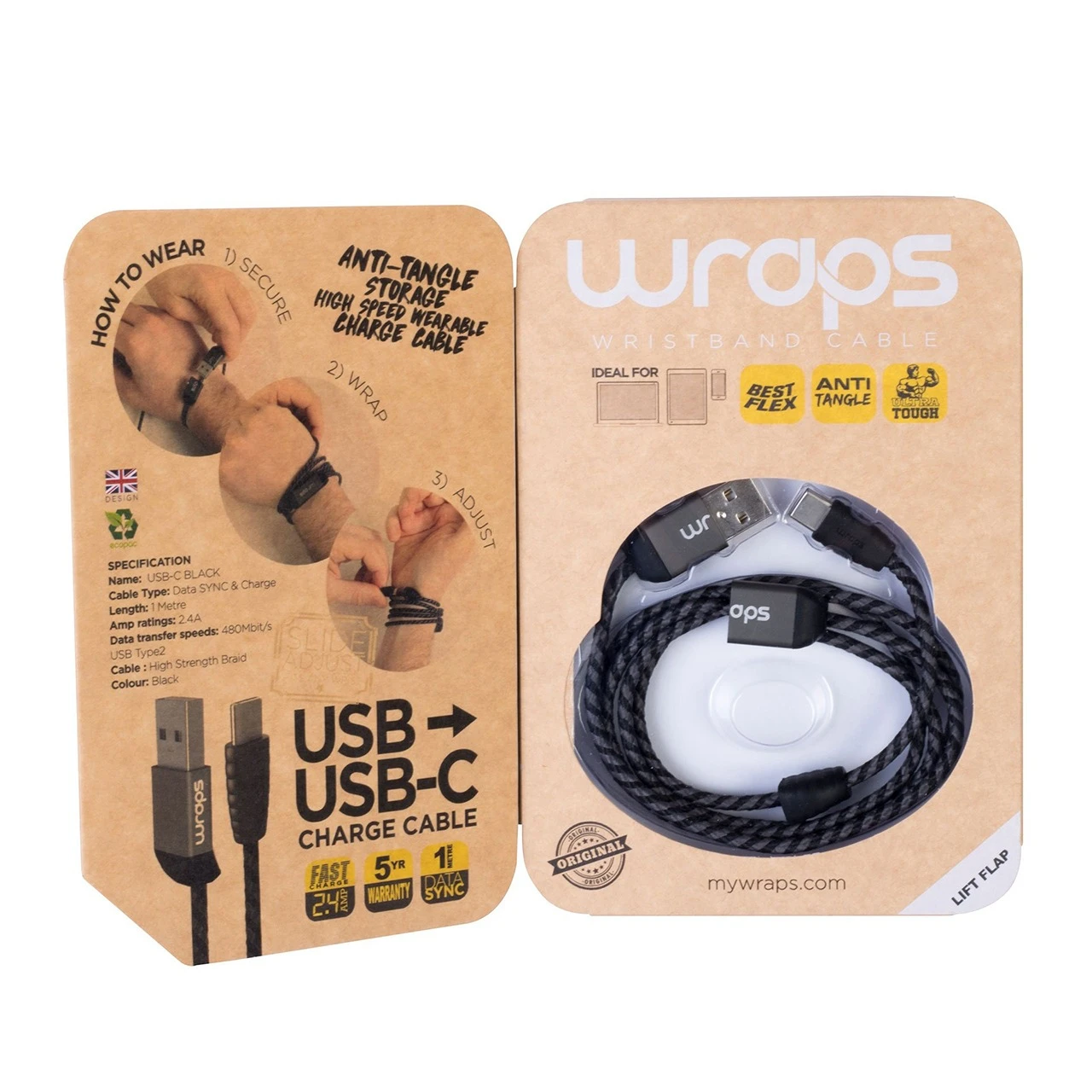 英國 WRAPS 潮流編織傳輸線手環(Type-C to USB)