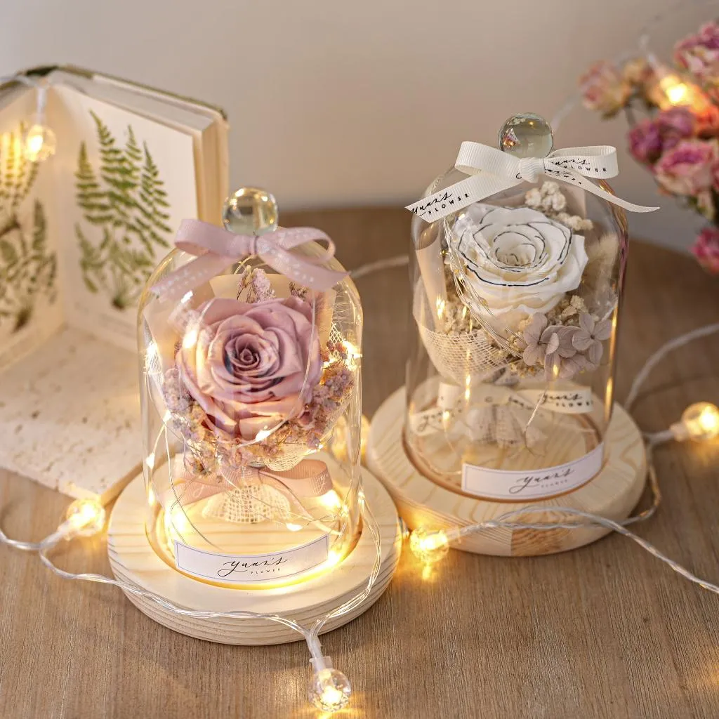 玫瑰永生花小夜燈｜客製鐳射刻字 Eternal Rose Light Dome