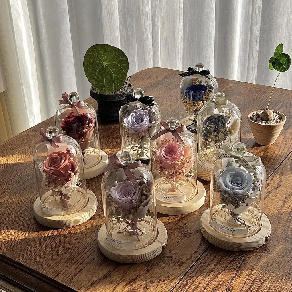 玫瑰永生花小夜燈｜客製鐳射刻字 Eternal Rose Light Dome