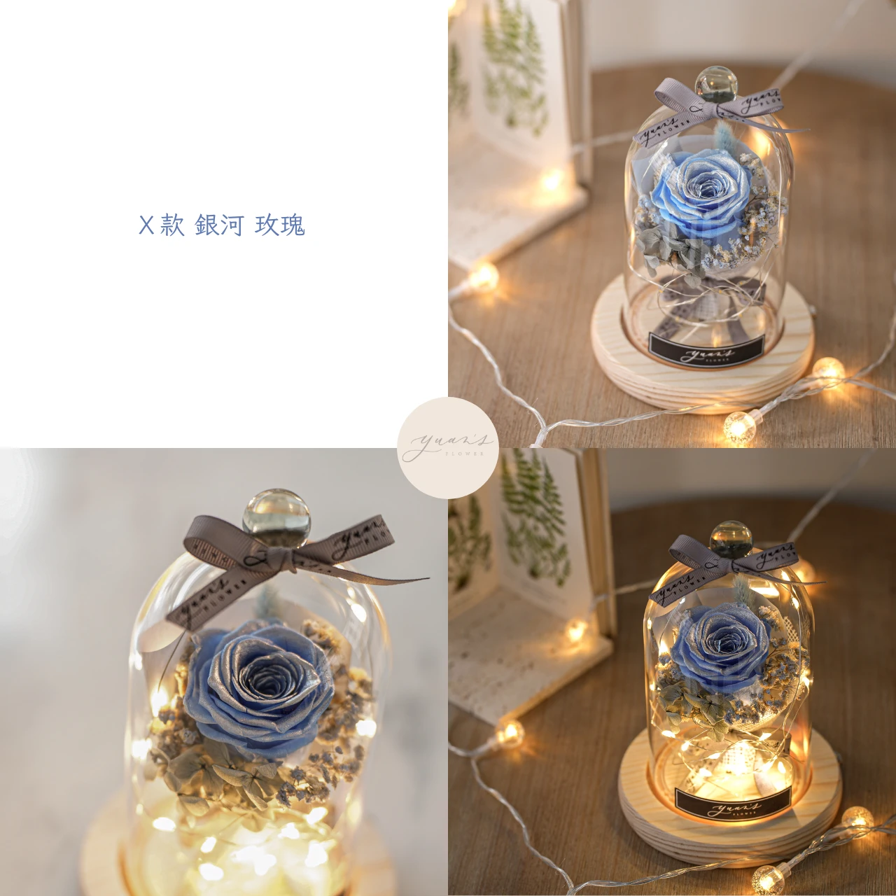 銀河藍玫瑰永生花小夜燈 花色與亮燈參考