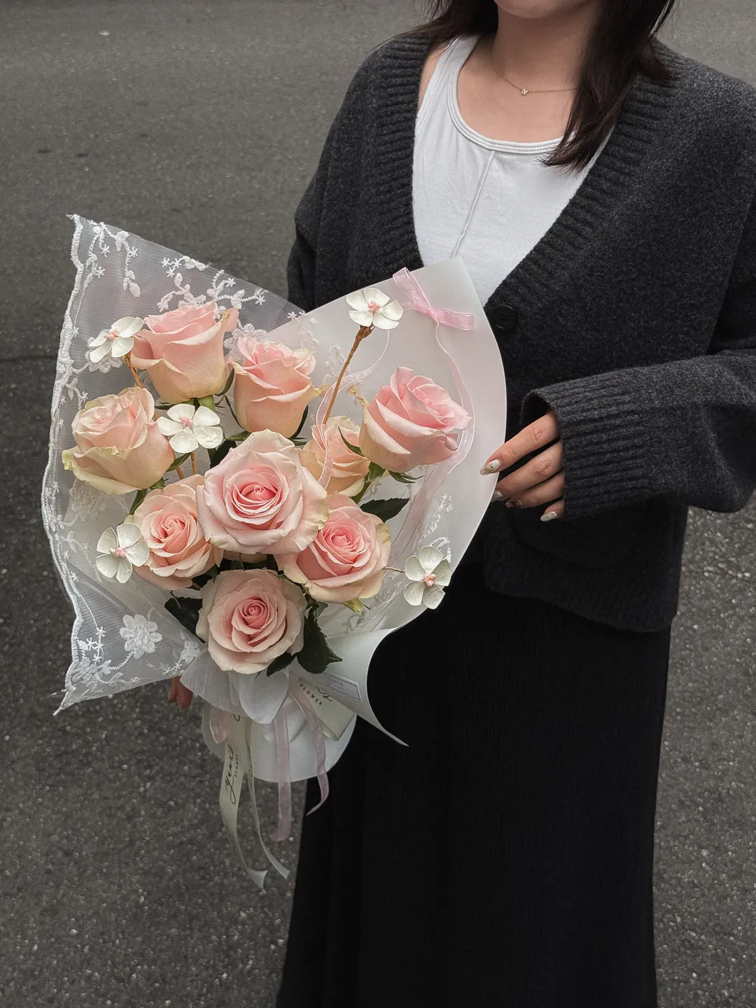 Lace Pink Rose 淡櫻粉蕾絲玫瑰花束