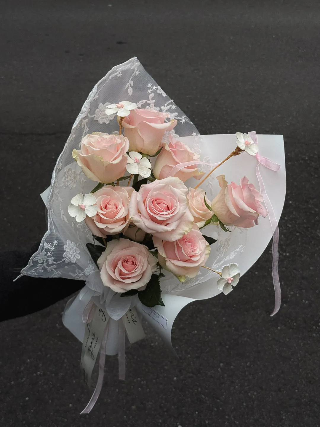 Lace Pink Rose 淡櫻粉蕾絲玫瑰花束