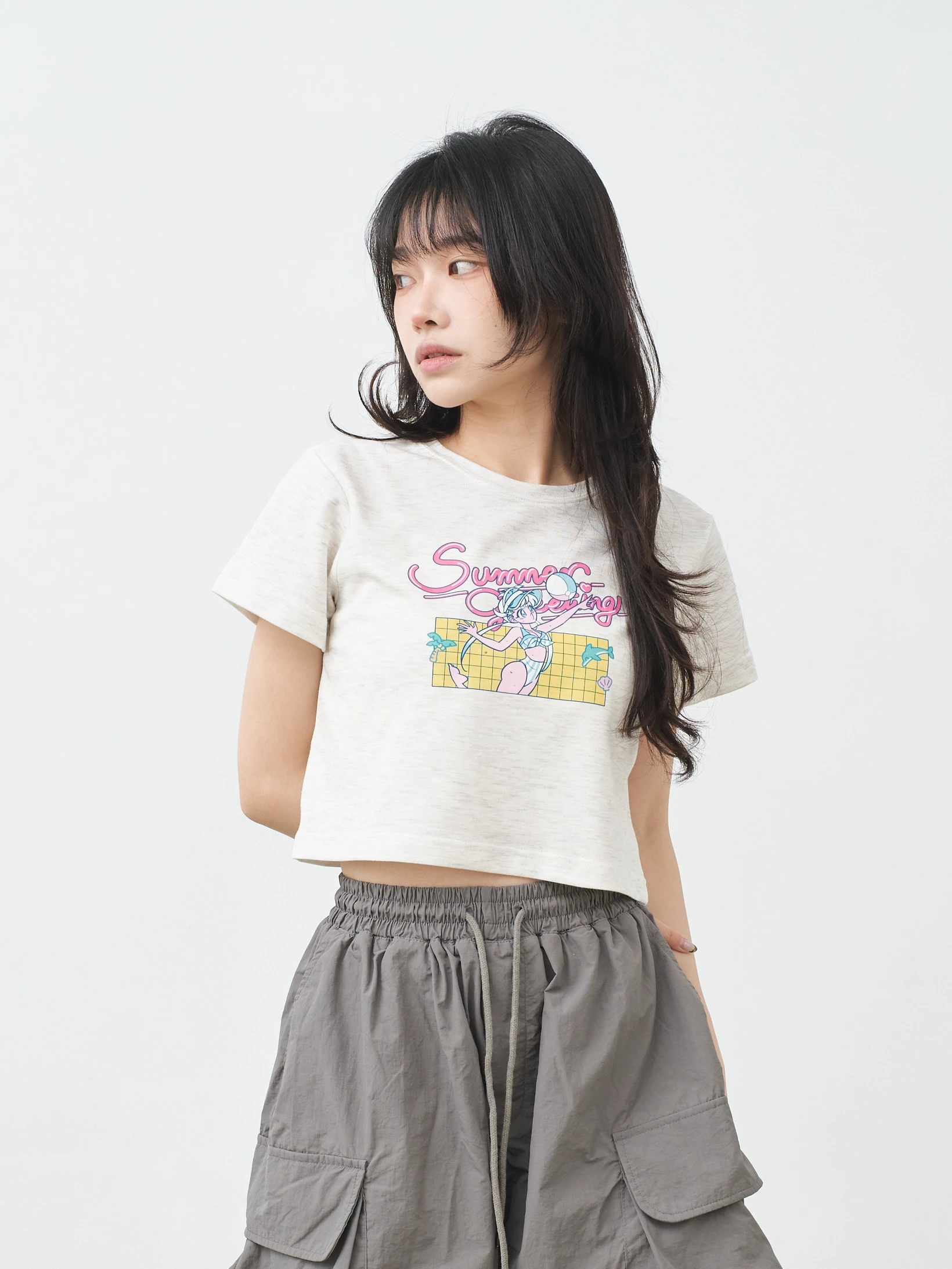 沙灘排球 女短版雲朵TEE