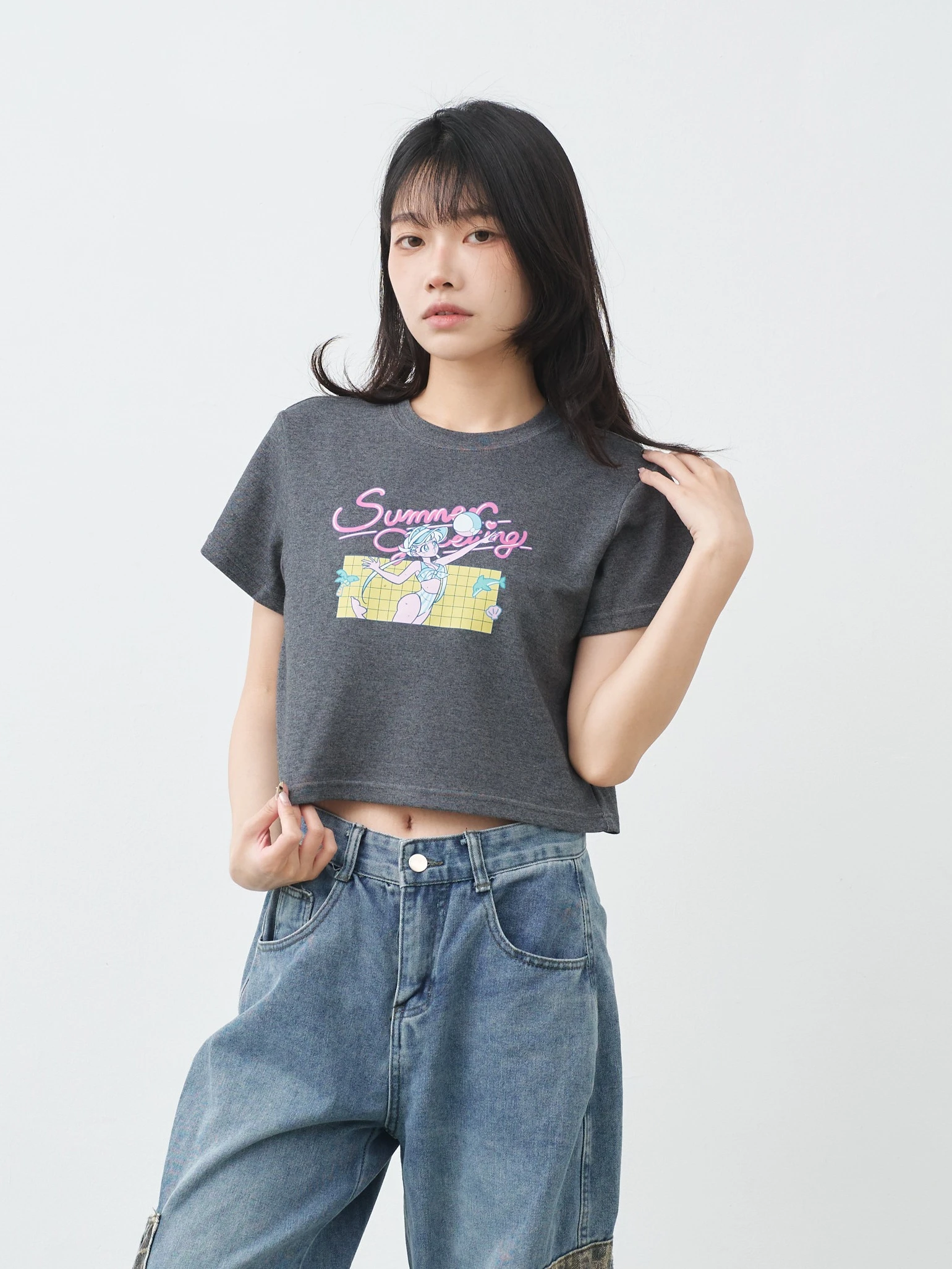 沙灘排球 女短版雲朵TEE
