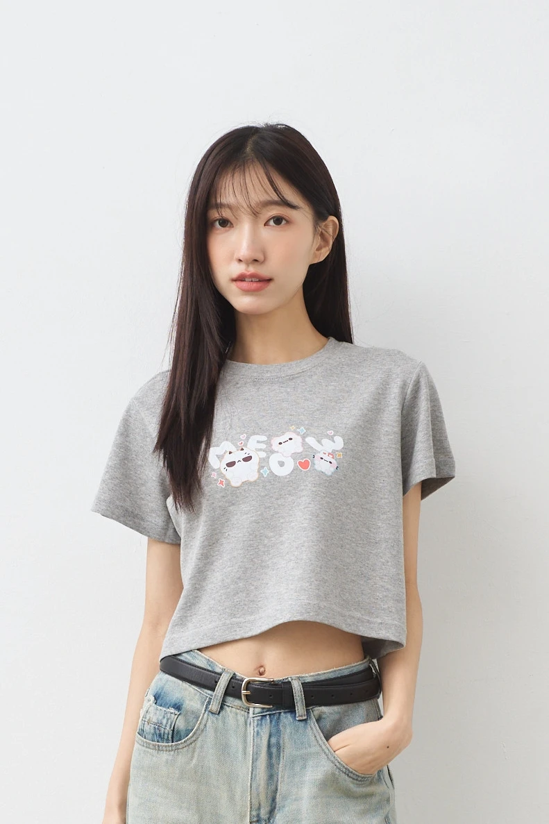 MEOW兔 女短版雲朵TEE(麻花)