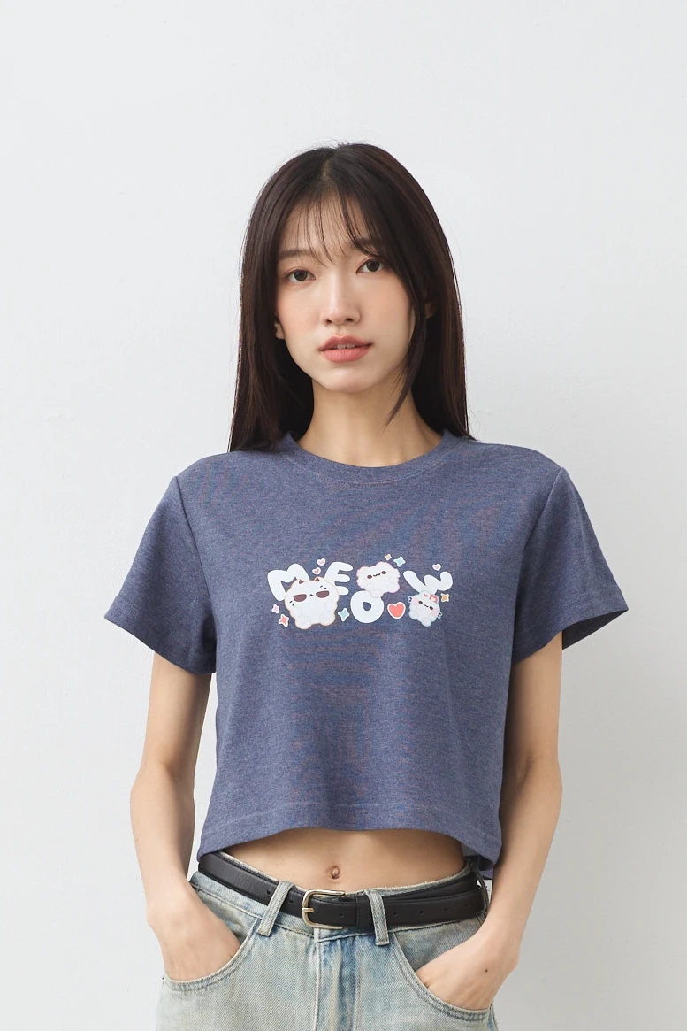 MEOW兔 女短版雲朵TEE(麻花)