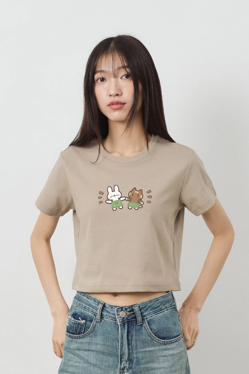 吊帶褲貓貓兔兔 女短版雲朵TEE