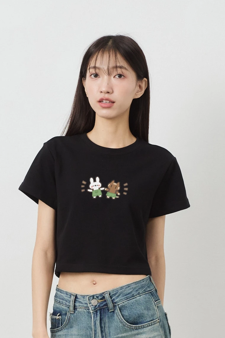 吊帶褲貓貓兔兔 女短版雲朵TEE