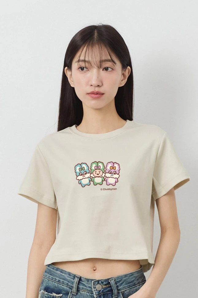 復古兔兔  女短版雲朵TEE