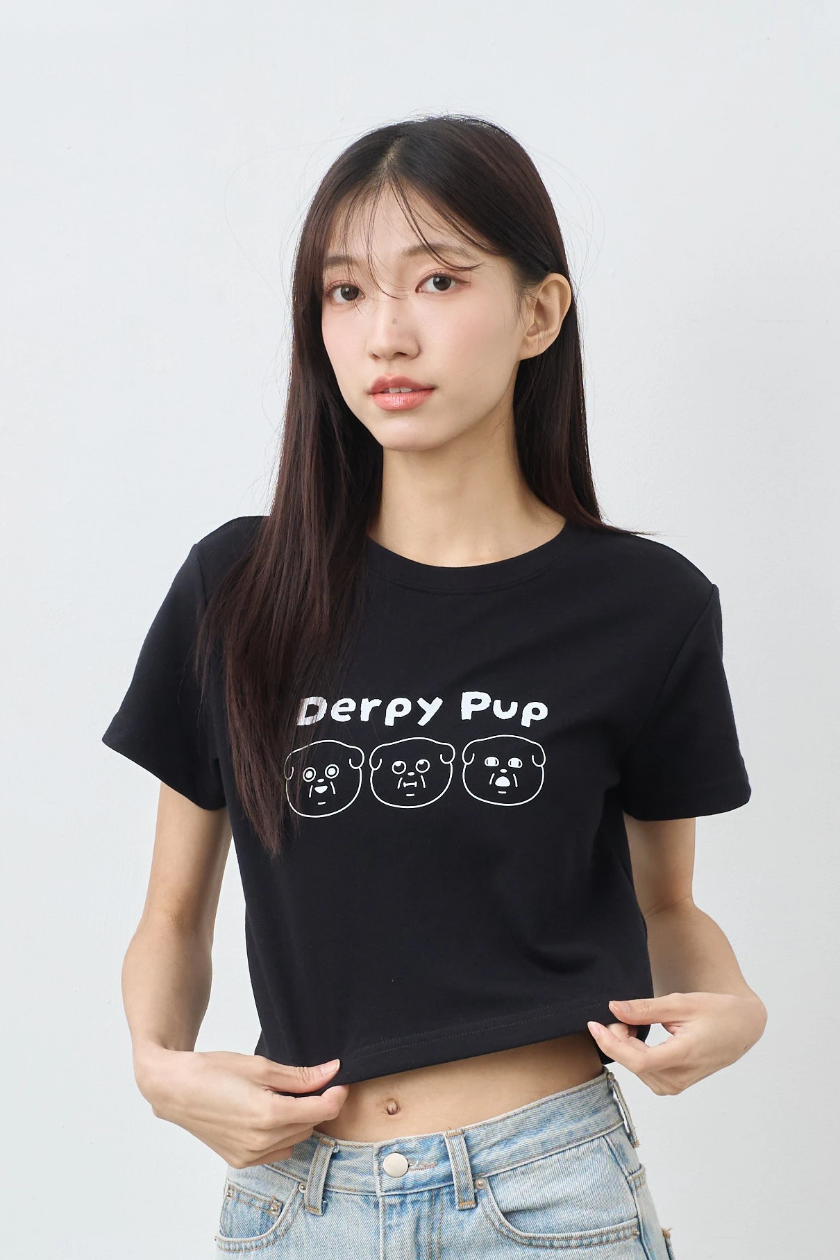 醜嫩狗勾-線條狗  女短版雲朵TEE