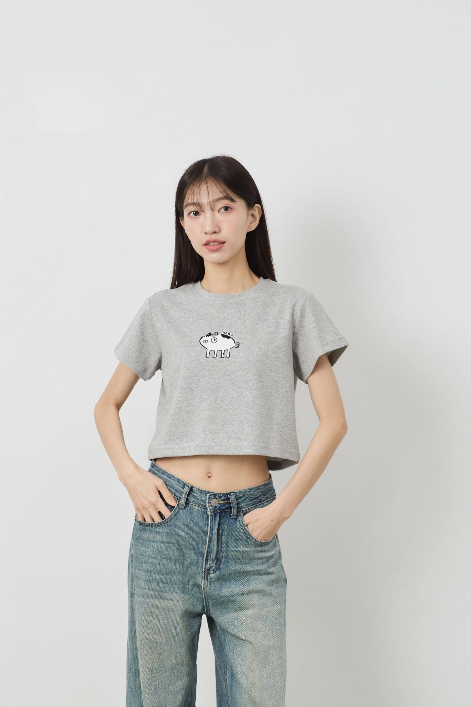 魚腳meow 女短版雲朵TEE(麻花)