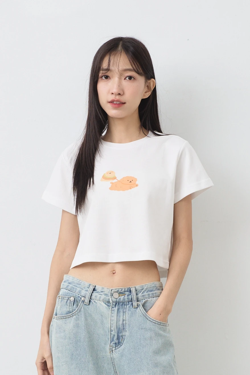 和狗狗出去玩 女短版雲朵TEE