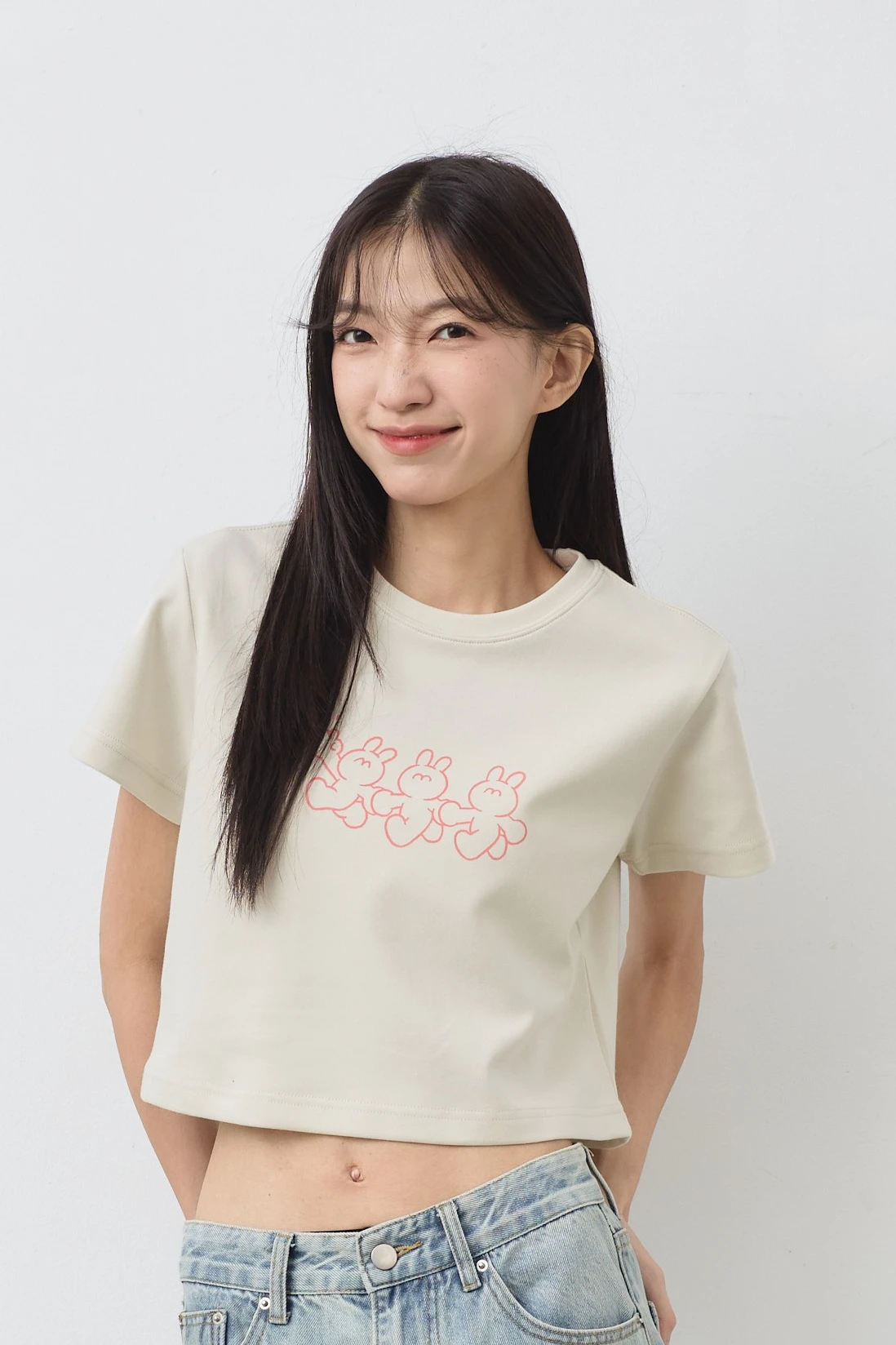 開心牽手兔  女短版雲朵TEE