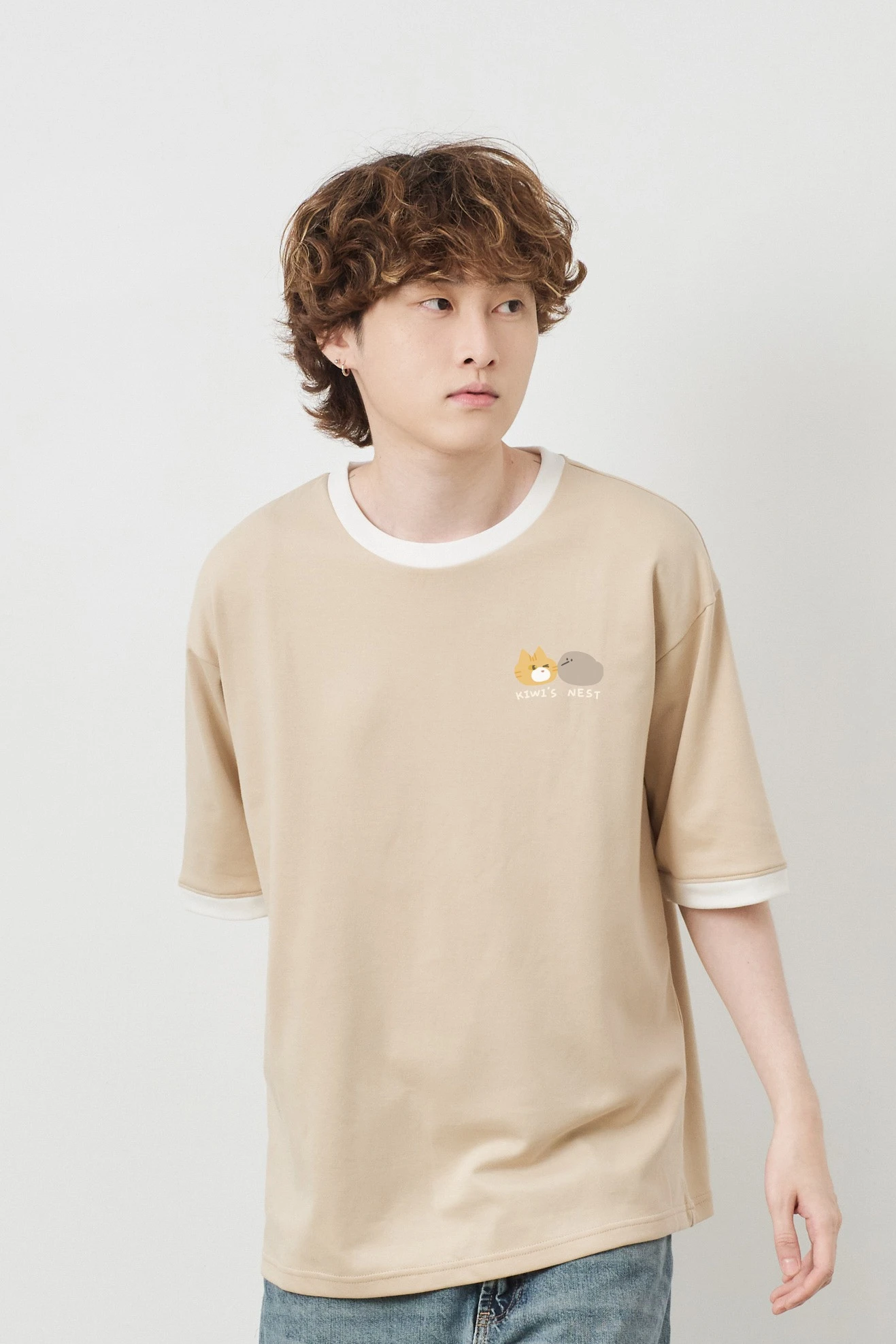 滑板橘貓與鳥 跳色空氣TEE