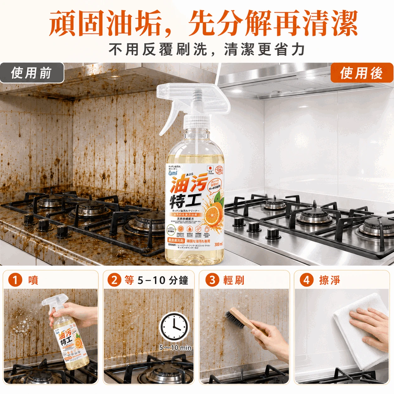 QMI 油汙清潔特工｜油汙清潔劑｜廚房除油垢｜快速分解油汙｜居家清潔