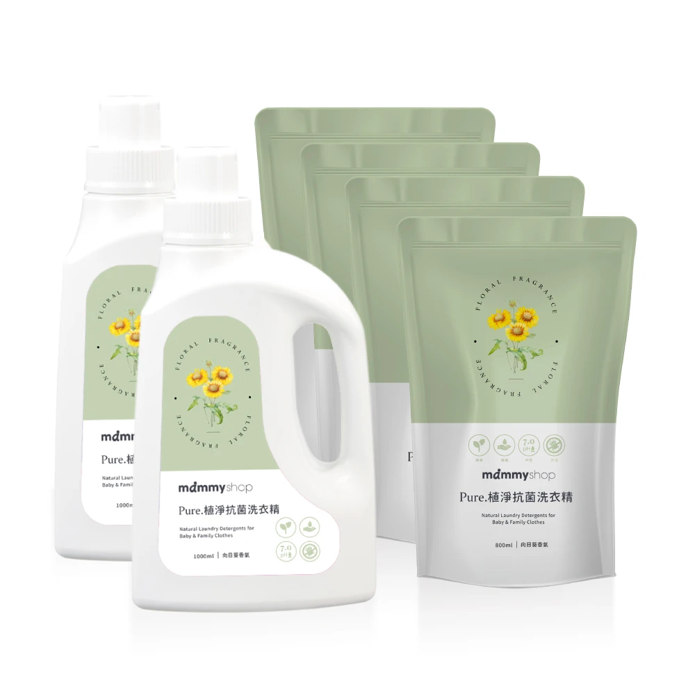 PURE 植淨抗菌洗衣精2罐+ 4補組 (1000ml*2+800ml*4)