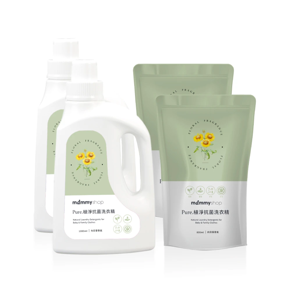 PURE 植淨抗菌洗衣精2罐+ 2補組 (1000ml*2+800ml*2)